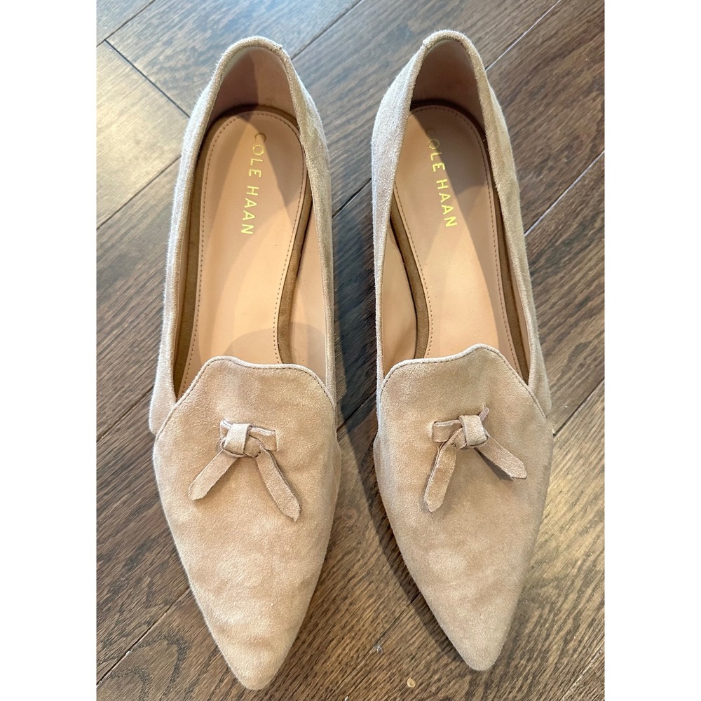 Cole Haan Viola Womens Tan Suede Pointed Toe Knot Flats Shoes W27674 Size 8.5 B